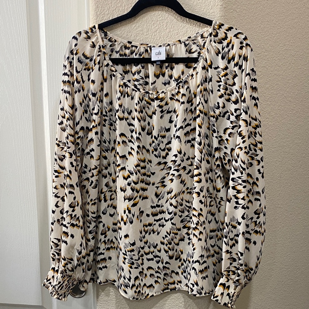 CAbi Women's Abstract Blouse - Black, White, Gold